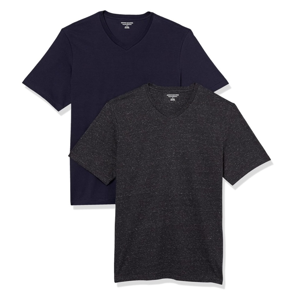 NIP Amazon Essentials Charcoal And Navy V Neck 2 Pack Shirts Size S